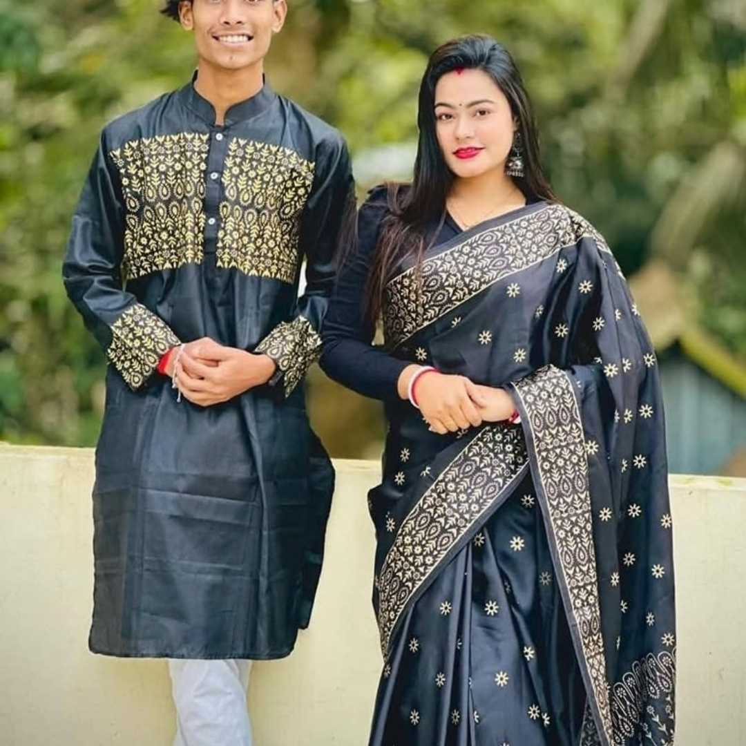 জাপানি সিল্ক শাড়ি ও ধুপিয়ান পাঞ্জাবি
